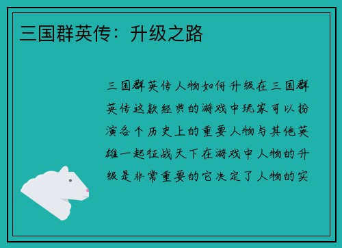 三国群英传：升级之路